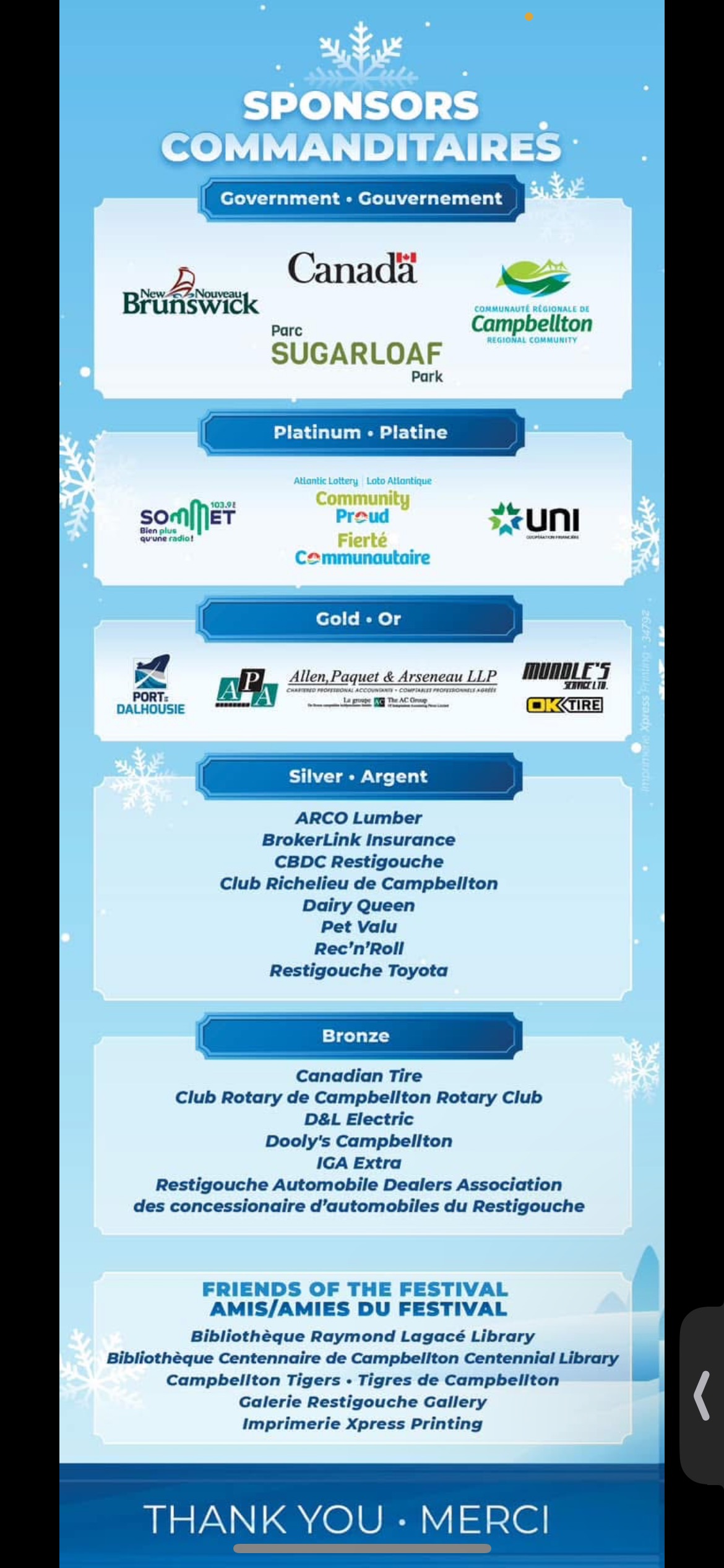Banner that describes all sponsors